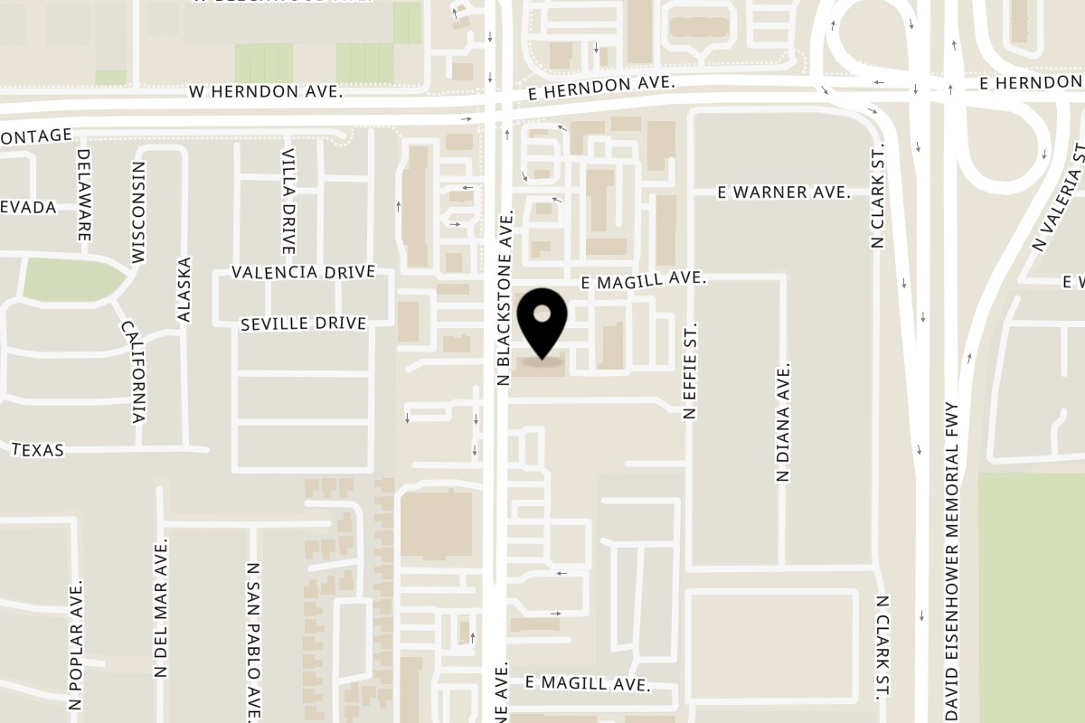 Map showing the location of Shobu Japanese Cuisine on 6640 N Blackstone Ave #106 in Fresno